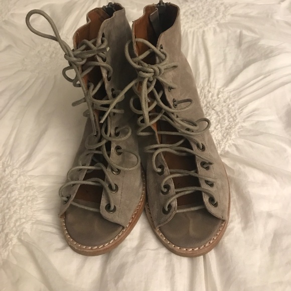 Jeffrey Campbell Gray Lace-Up Ankle Boots - Picture 1 of 5